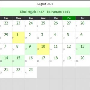calendar islam 2021