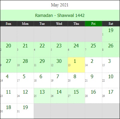 saudi arabia islamic calendar 2021